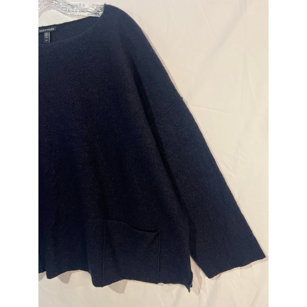 Eileen Fisher Lightweight Boiled Wool Bateau Neck Top Women’s Blue Large - Picture 6 of 10